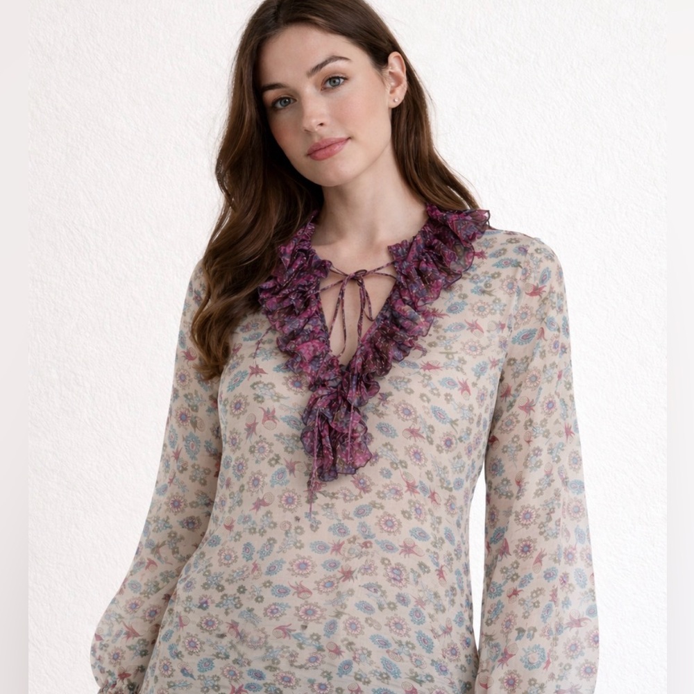 Ethereal Silk Le Lis Blanc Ruffle Blouse